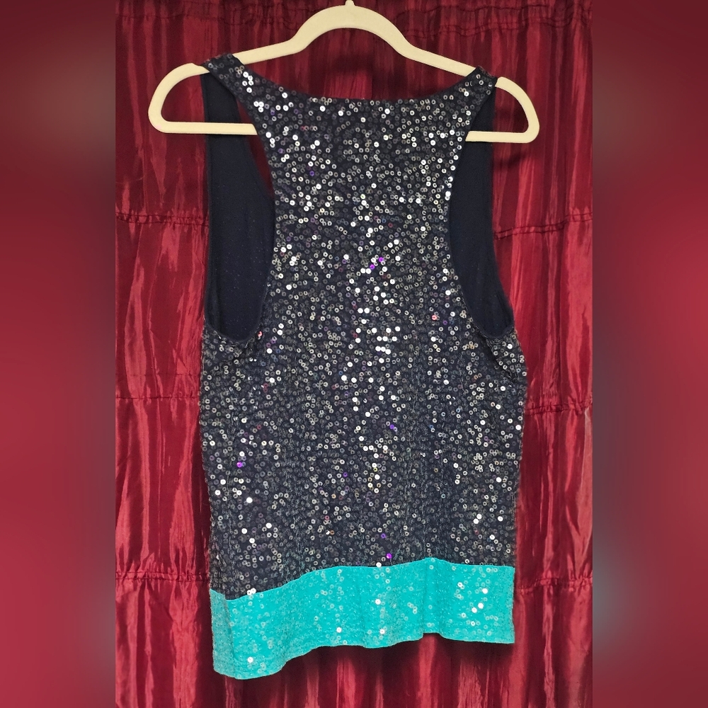 J. Crew Black and Teal Sequin Tank Top - Picture 2 of 4